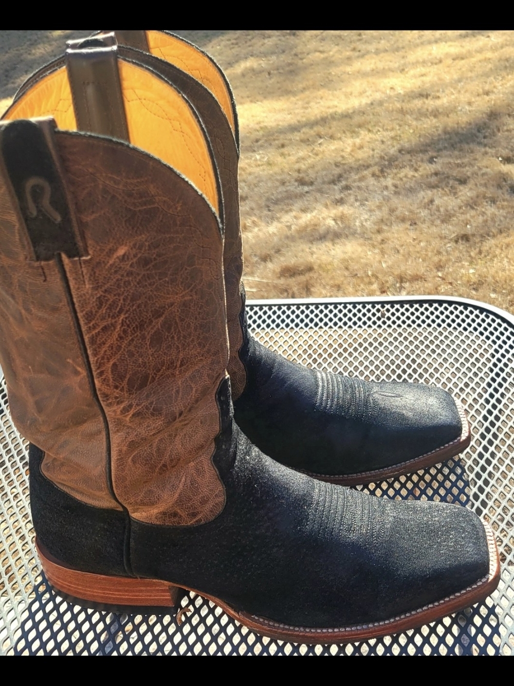 Rod Patrick Capy Leather Vamp with Brown Distresed Leather Shift Cowboy Boots. - Picture 4 of 8